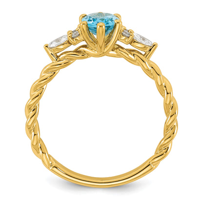 14K Diamond and 7x5 Oval December/Blue Topaz Size 7 Twisted Ring
