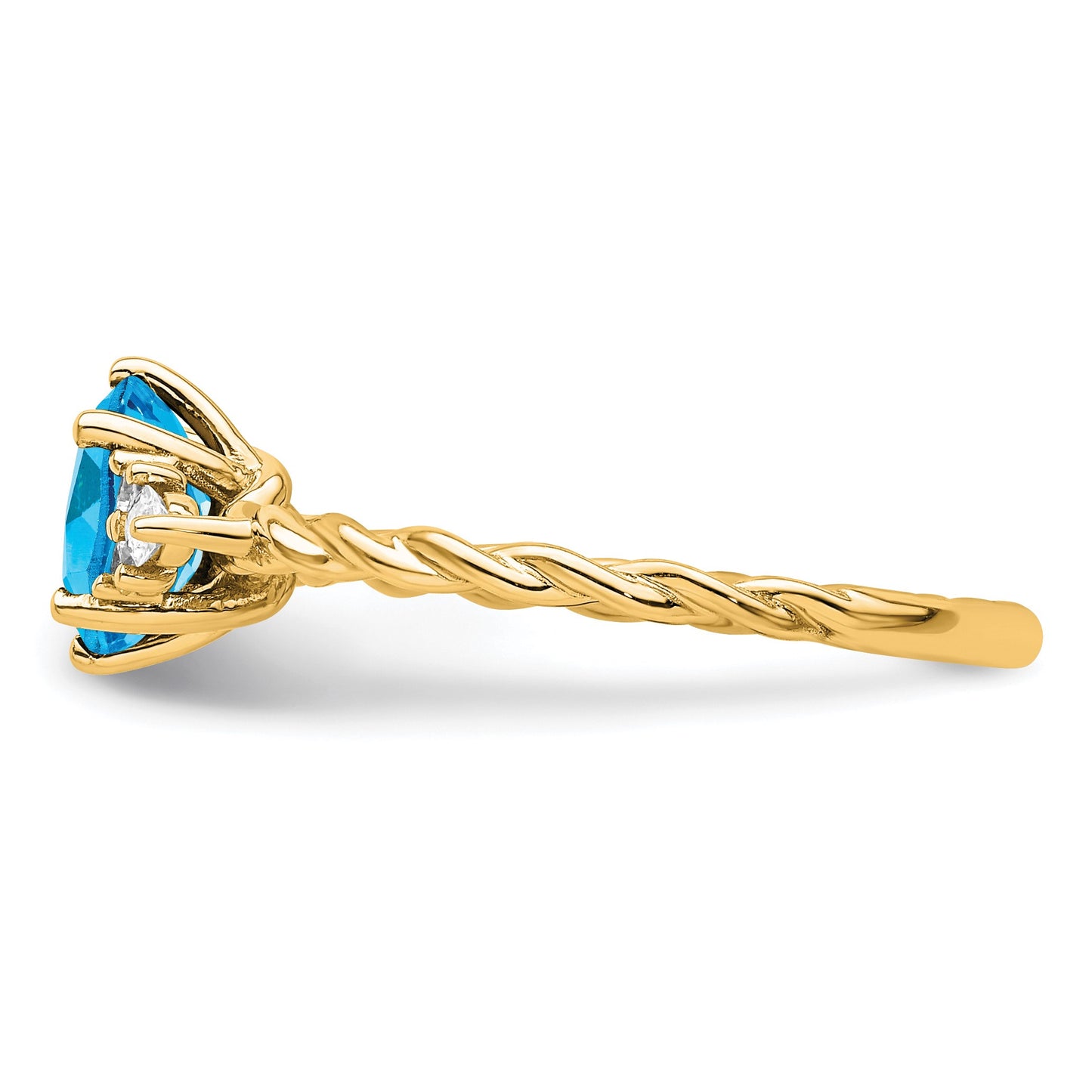 14K Diamond and 7x5 Oval December/Blue Topaz Size 7 Twisted Ring