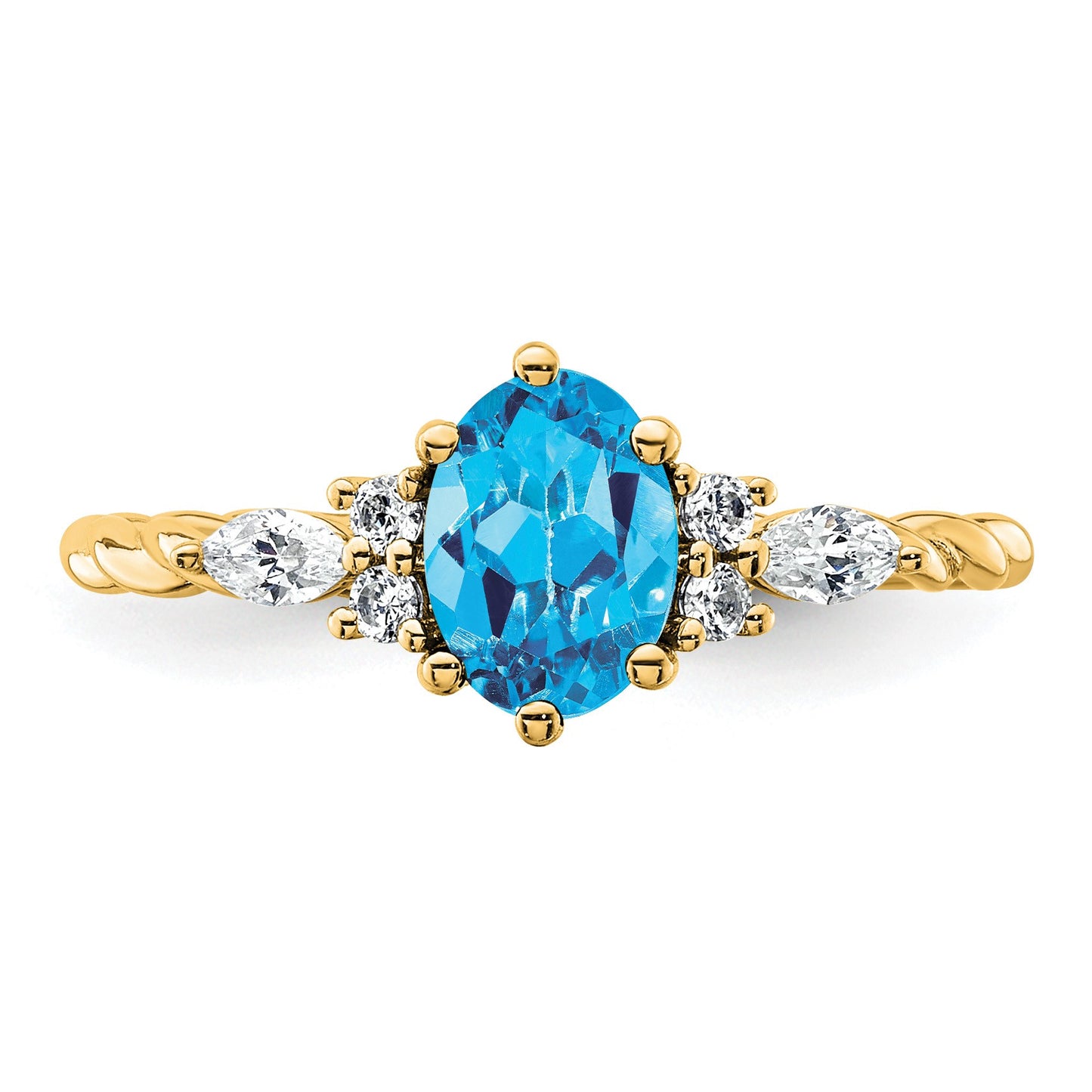 14K Diamond and 7x5 Oval December/Blue Topaz Size 7 Twisted Ring