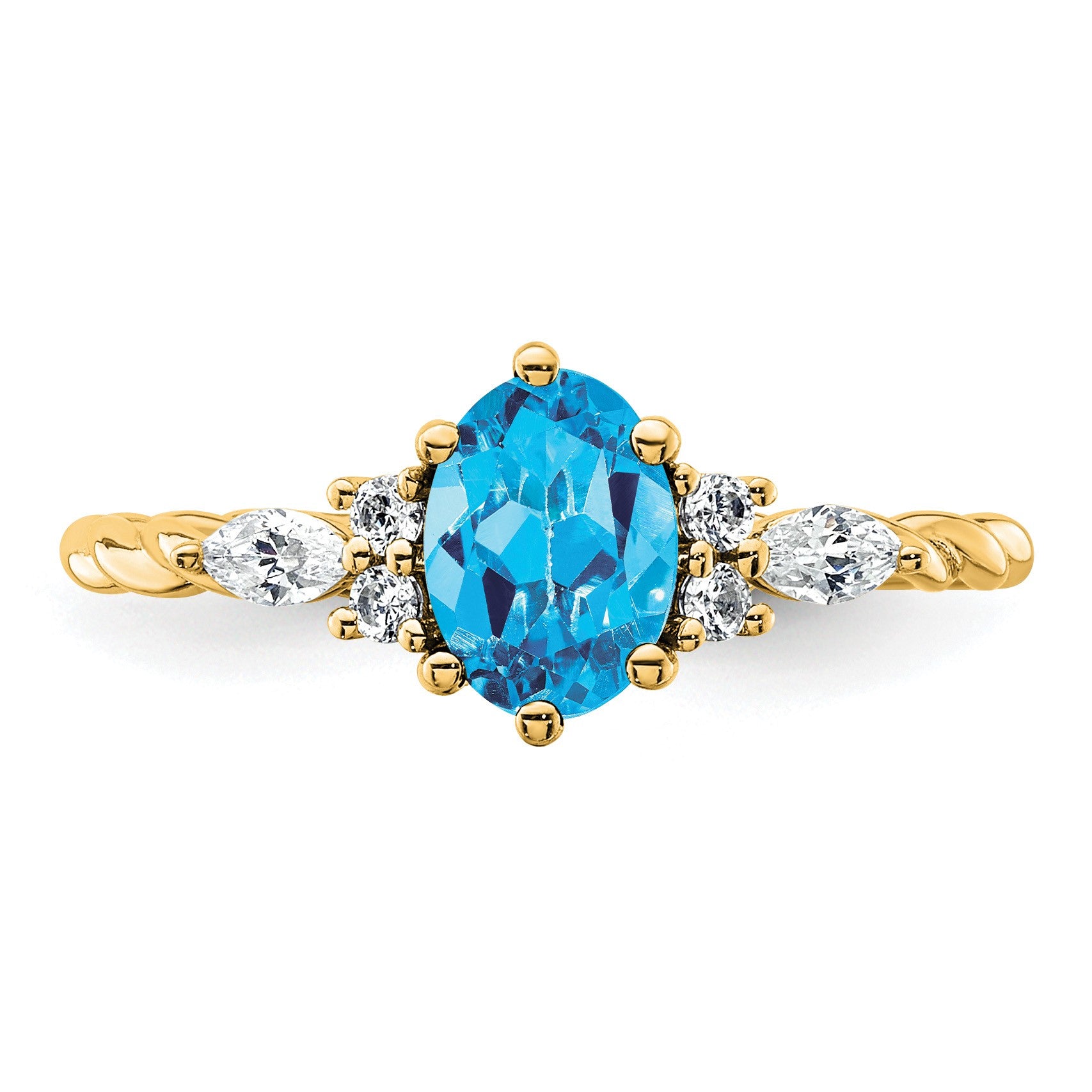 14K Diamond and 7x5 Oval December/Blue Topaz Size 7 Twisted Ring