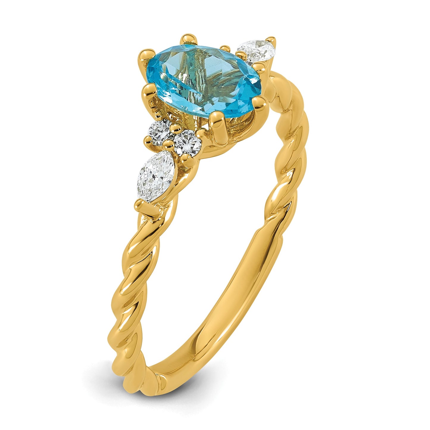 14K Diamond and 7x5 Oval December/Blue Topaz Size 7 Twisted Ring