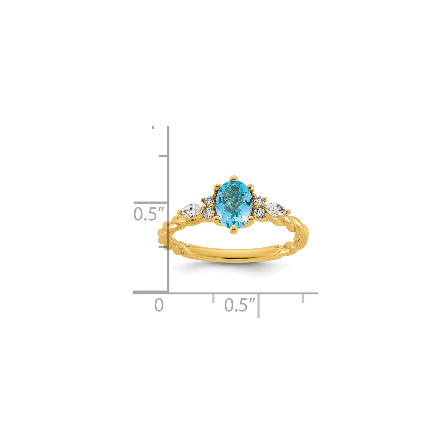 14K Diamond and 7x5 Oval December/Blue Topaz Size 7 Twisted Ring