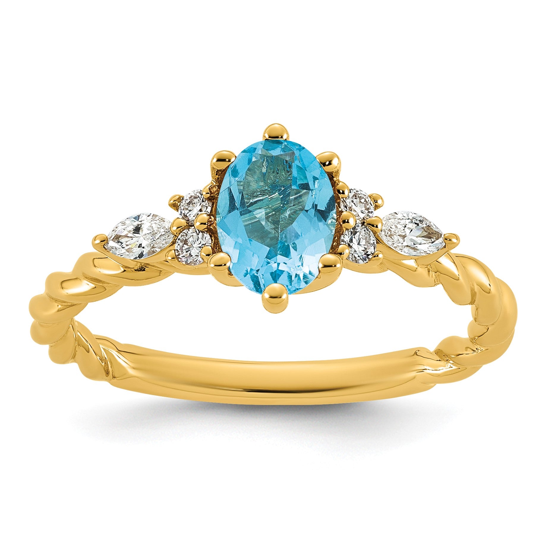 14K Diamond and 7x5 Oval December/Blue Topaz Size 7 Twisted Ring