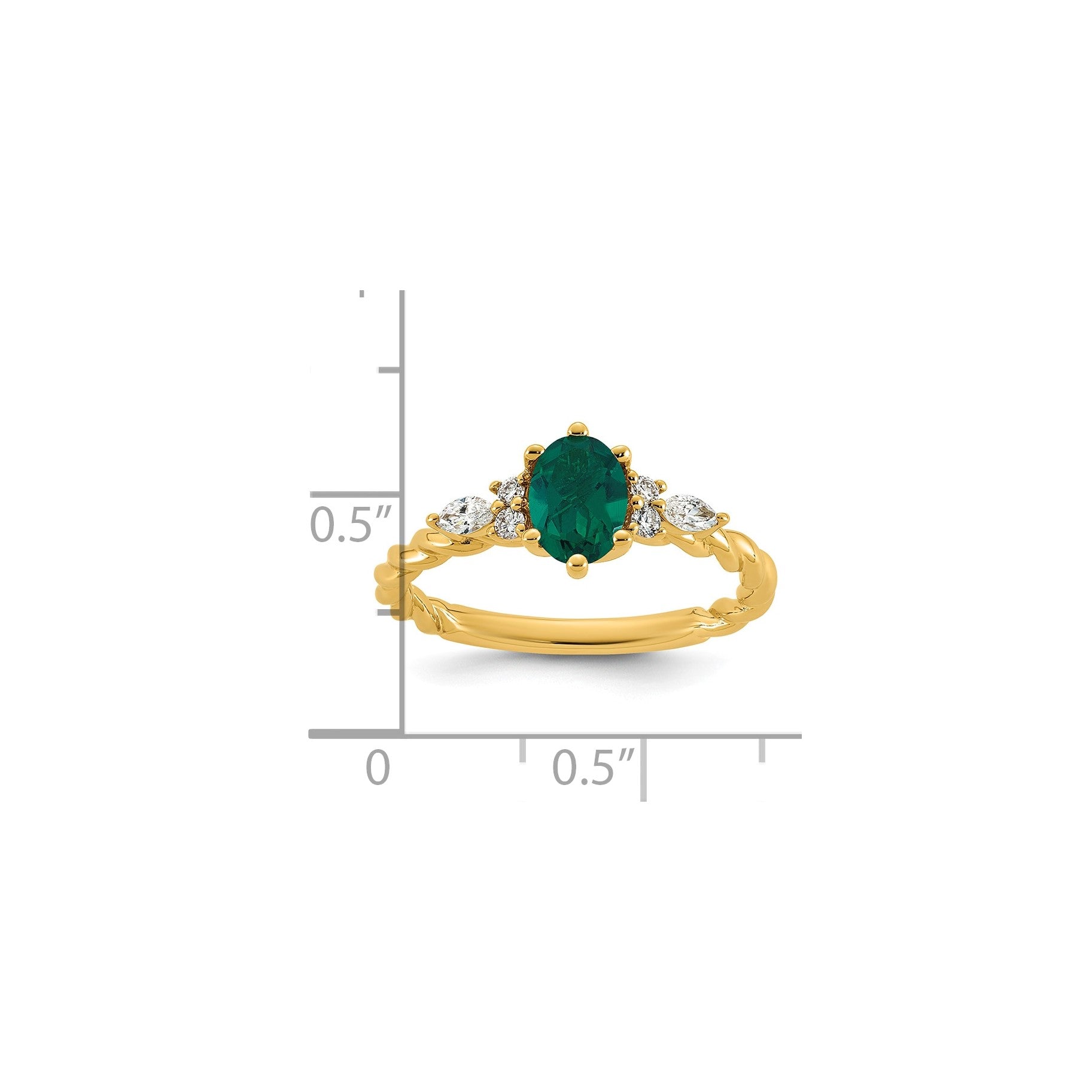 14K Diamond and 7x5 Oval May/Lab Created Emerald Size 7 Twisted Ring