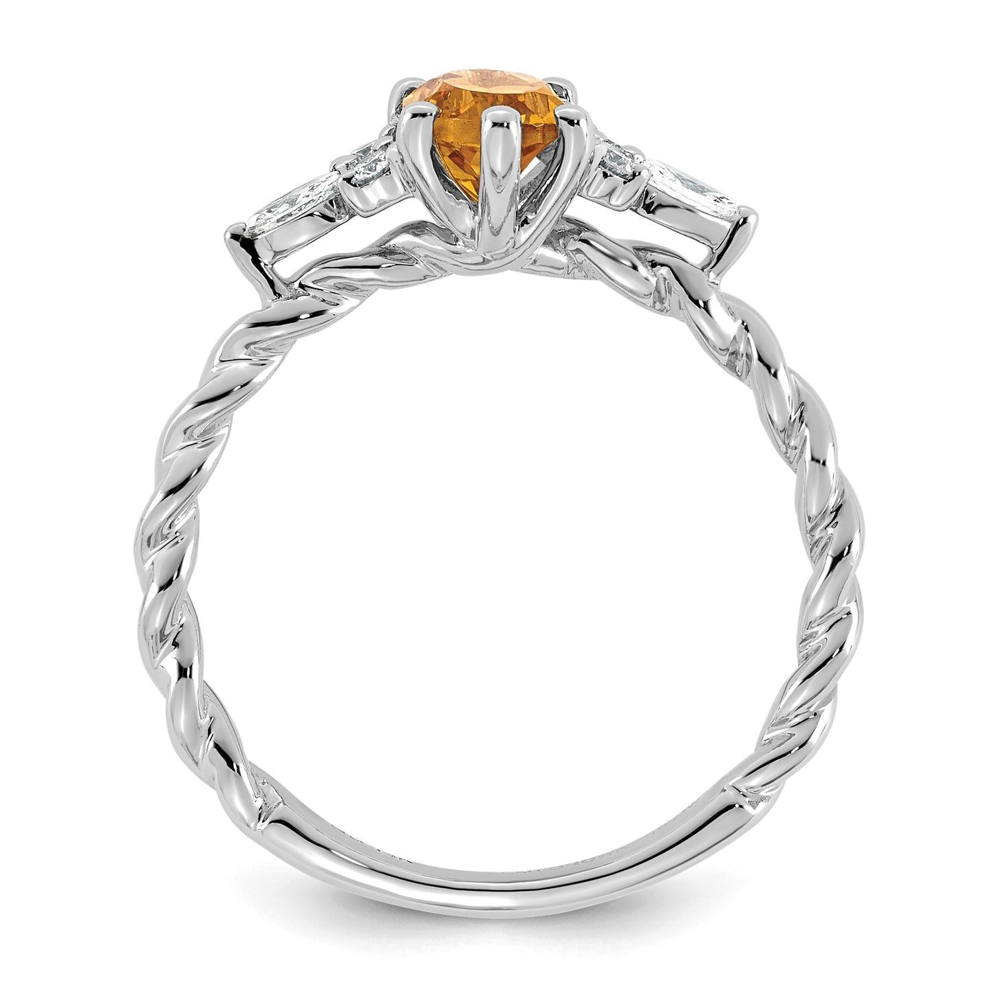 14K White Gold Diamond and 7x5 Oval November/Citrine Size 7 Twisted Ring