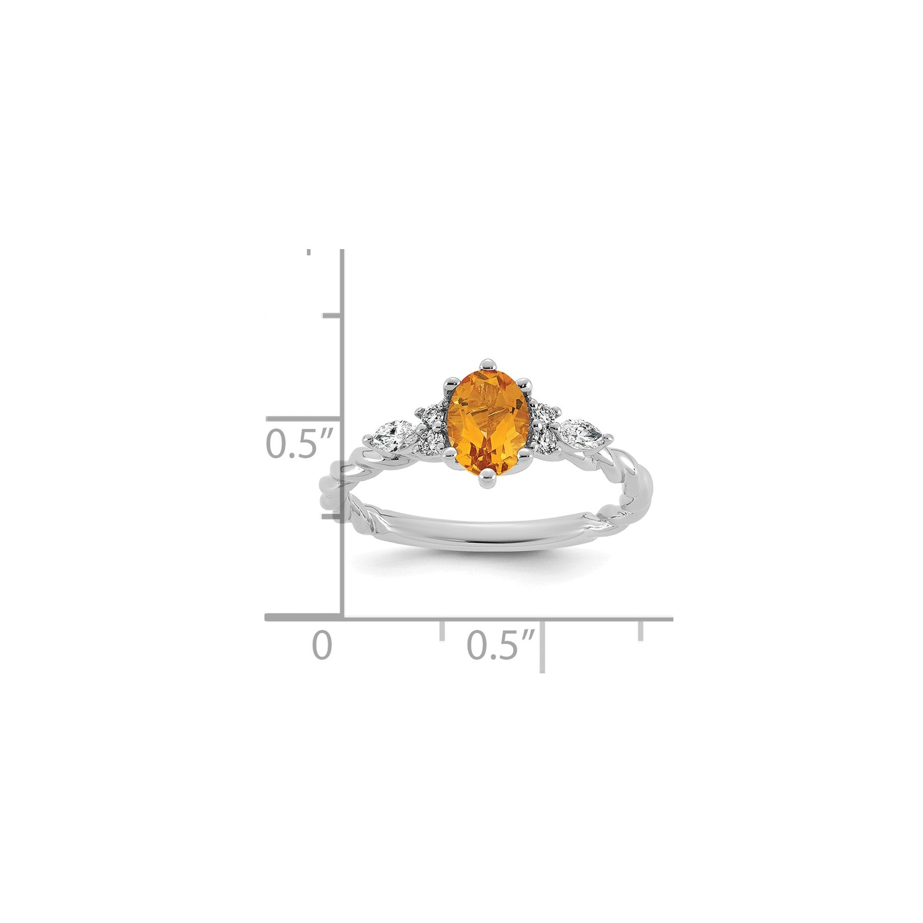 14K White Gold Diamond and 7x5 Oval November/Citrine Size 7 Twisted Ring