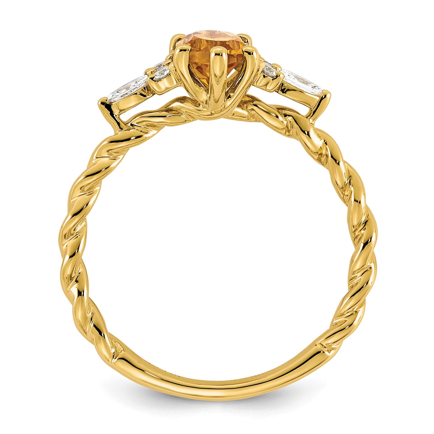 14K Diamond and 7x5 Oval November/Citrine Size 7 Twisted Ring