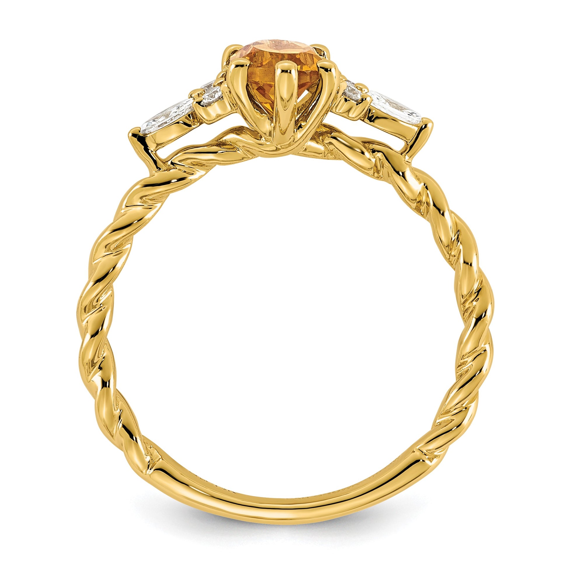 14K Diamond and 7x5 Oval November/Citrine Size 7 Twisted Ring