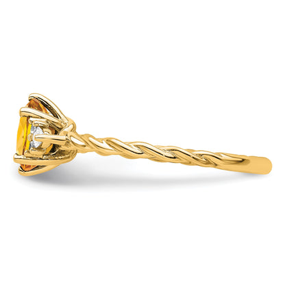 14K Diamond and 7x5 Oval November/Citrine Size 7 Twisted Ring