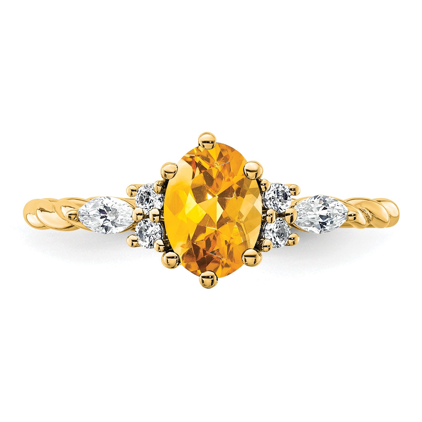 14K Diamond and 7x5 Oval November/Citrine Size 7 Twisted Ring