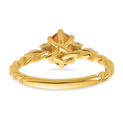 14K Diamond and 7x5 Oval November/Citrine Size 7 Twisted Ring