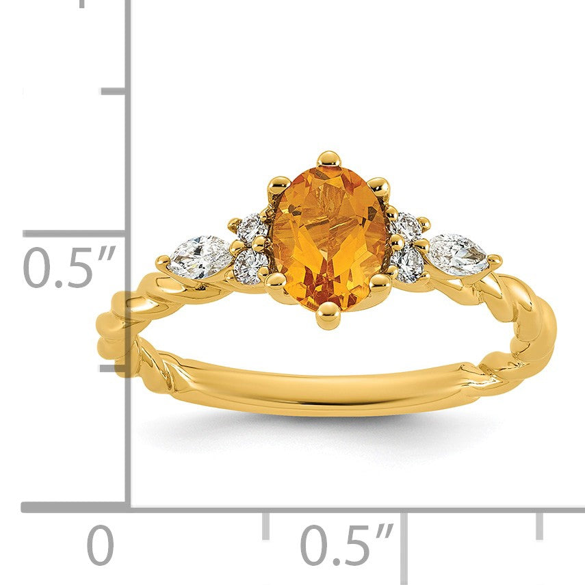 14K Diamond and 7x5 Oval November/Citrine Size 7 Twisted Ring