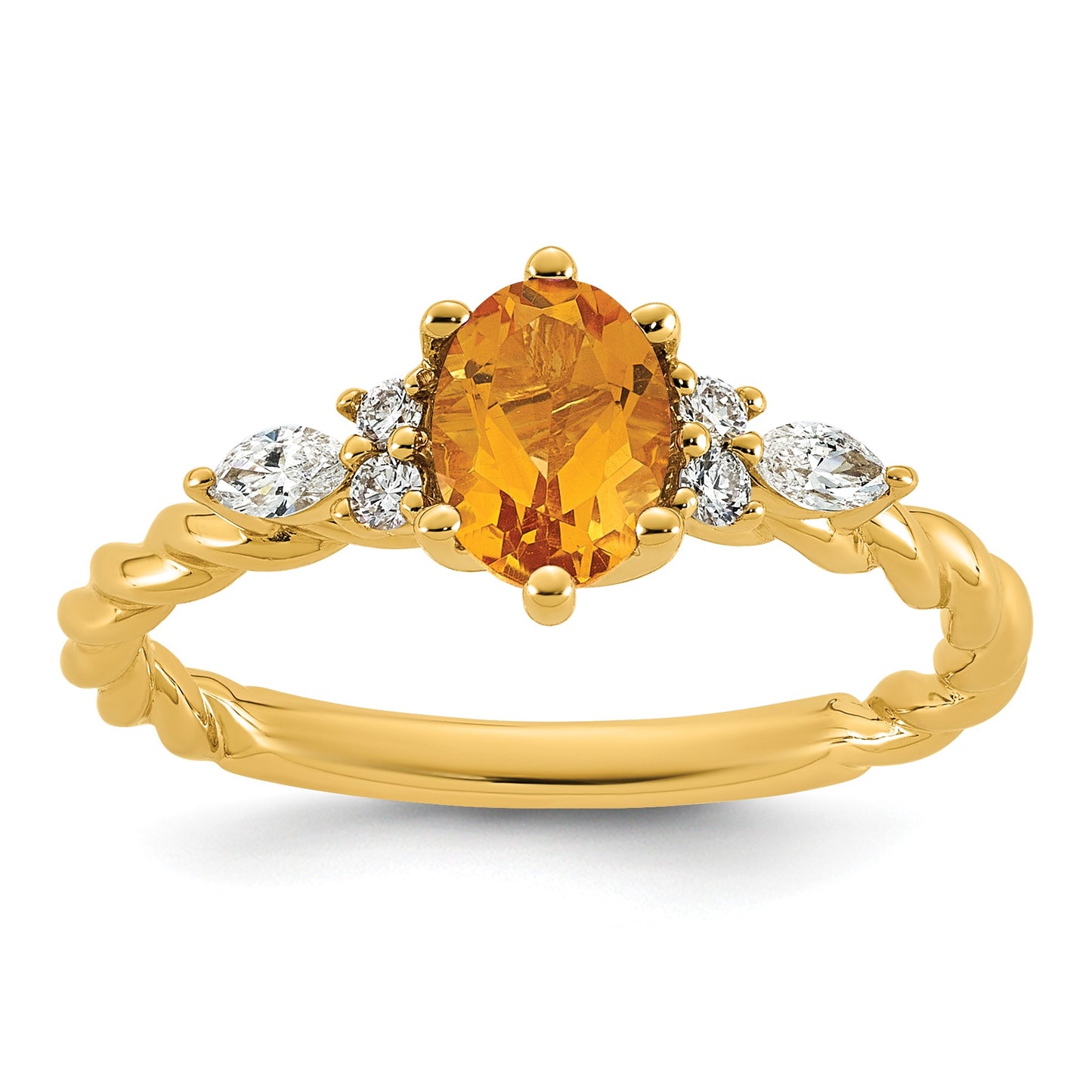 14K Diamond and 7x5 Oval November/Citrine Size 7 Twisted Ring