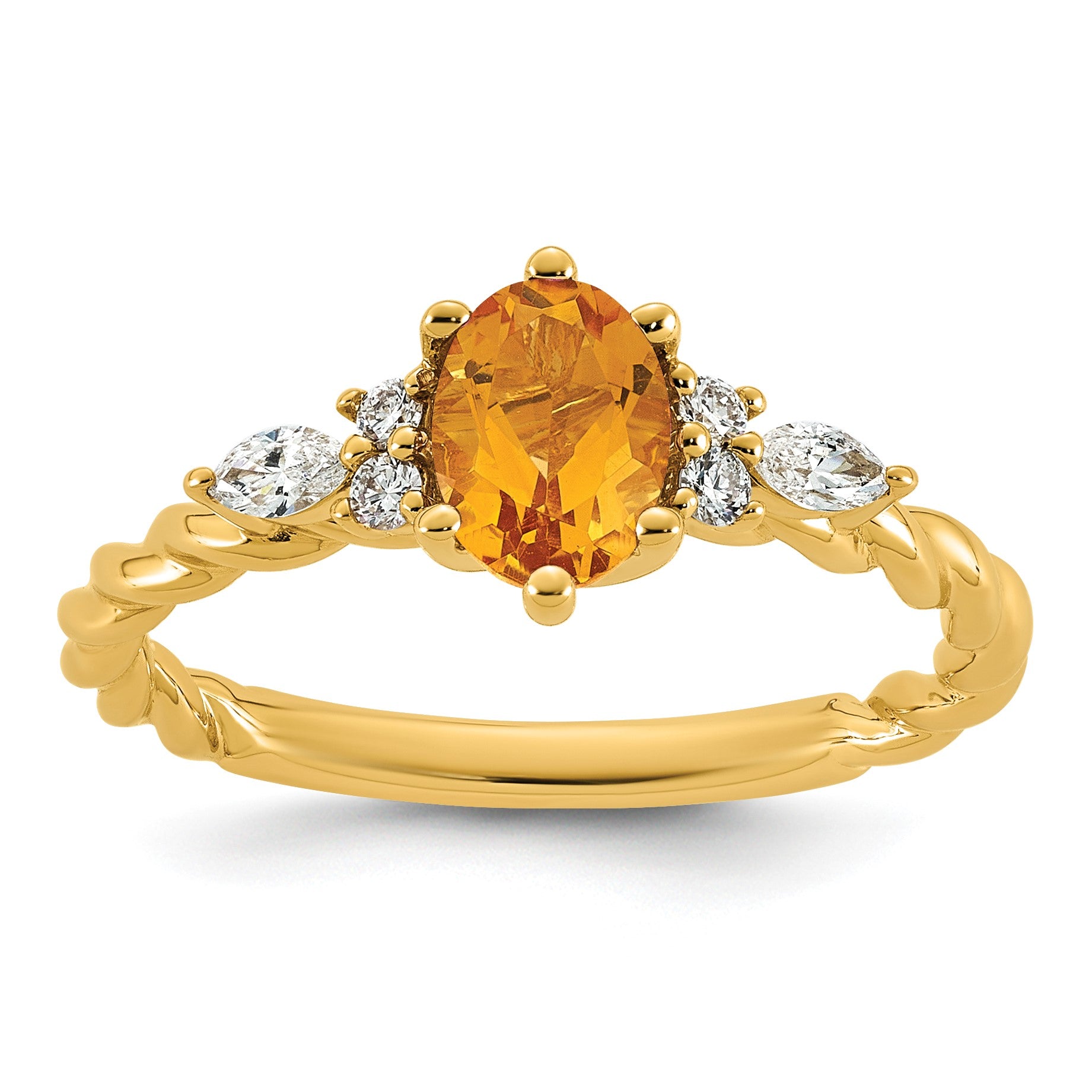 14K Diamond and 7x5 Oval November/Citrine Size 7 Twisted Ring