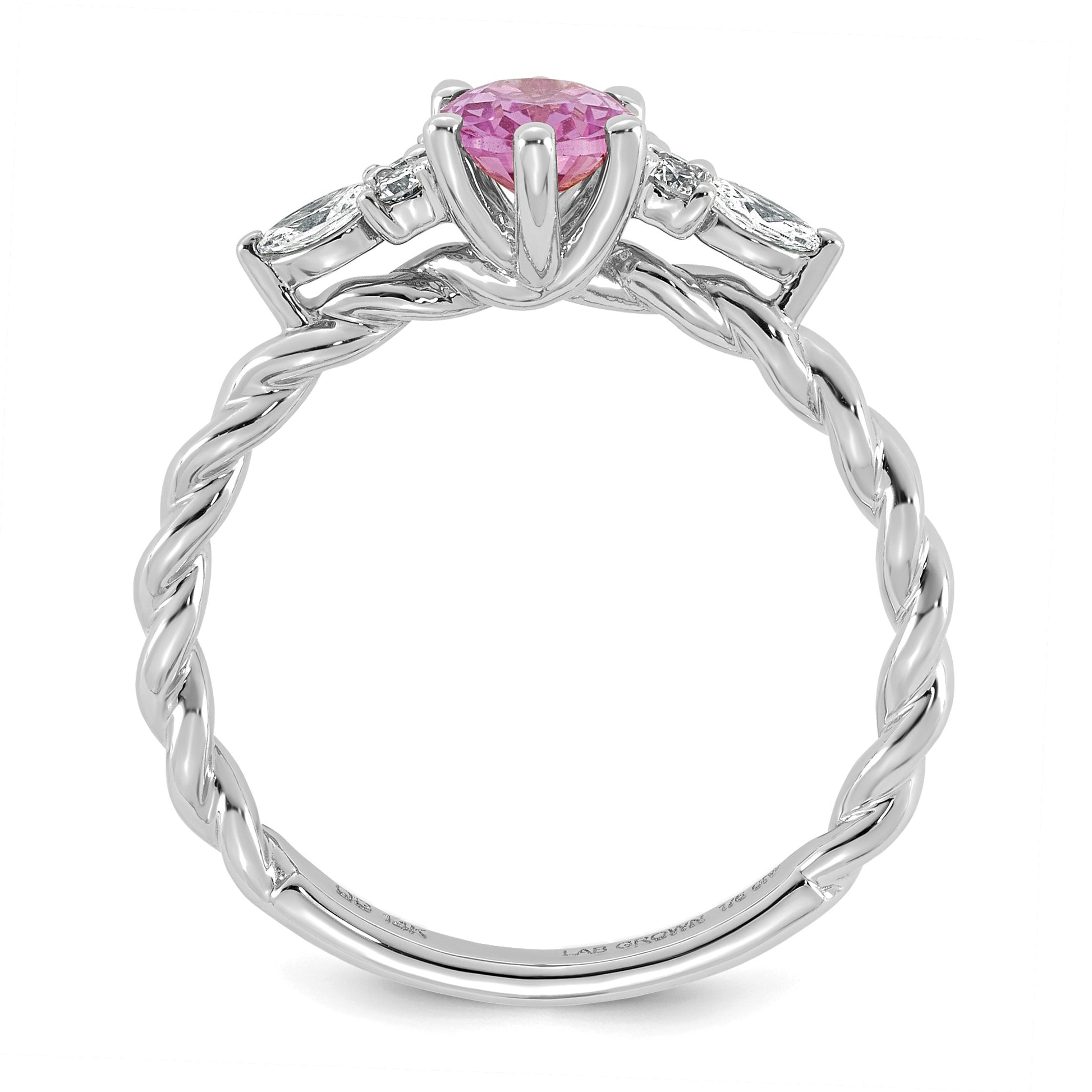 14K White Gold Diamond and 7x5 Oval October/Lab Created Pink Sapphire Size 7 Twisted Ring