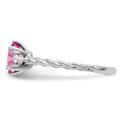 14K White Gold Diamond and 7x5 Oval October/Lab Created Pink Sapphire Size 7 Twisted Ring