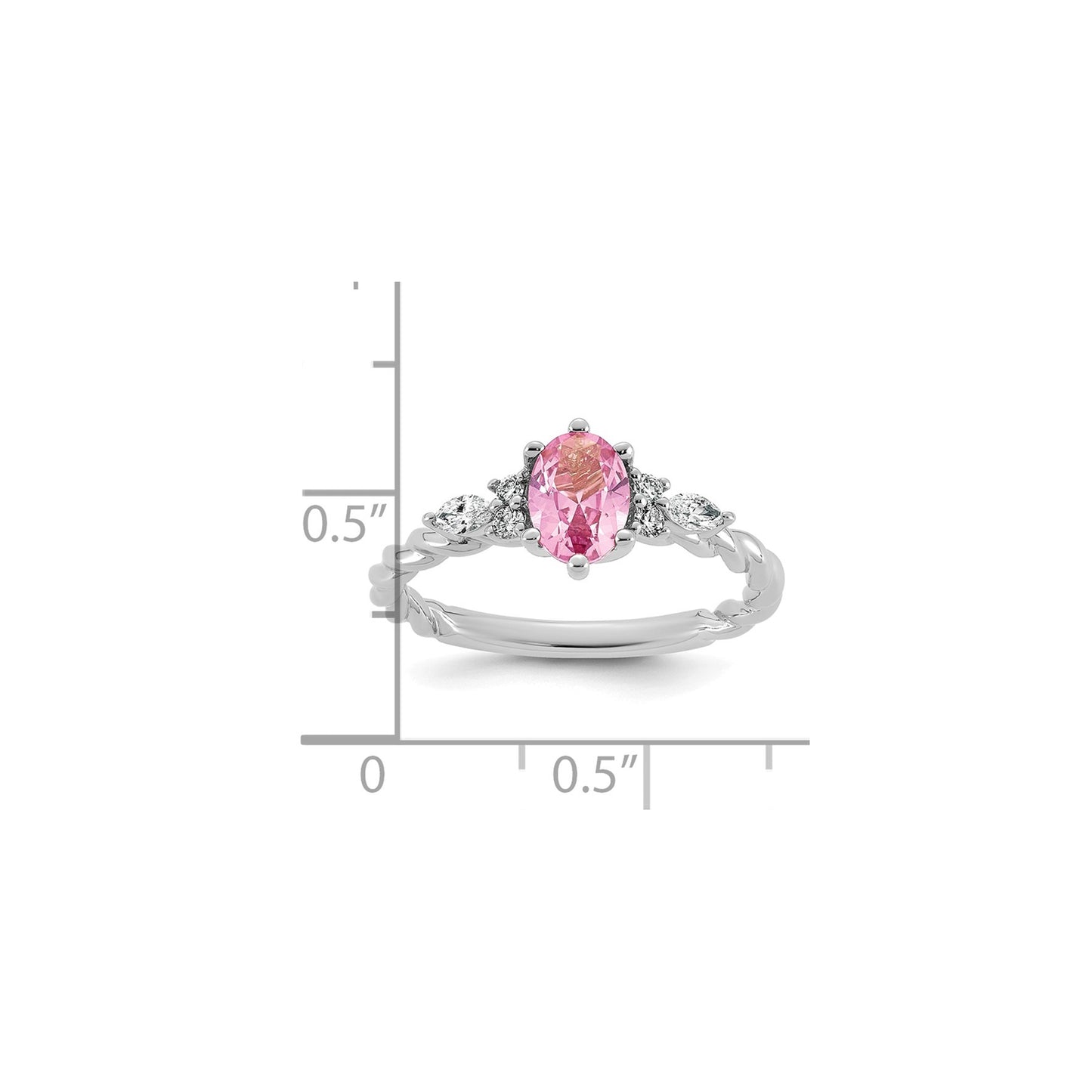14K White Gold Diamond and 7x5 Oval October/Lab Created Pink Sapphire Size 7 Twisted Ring
