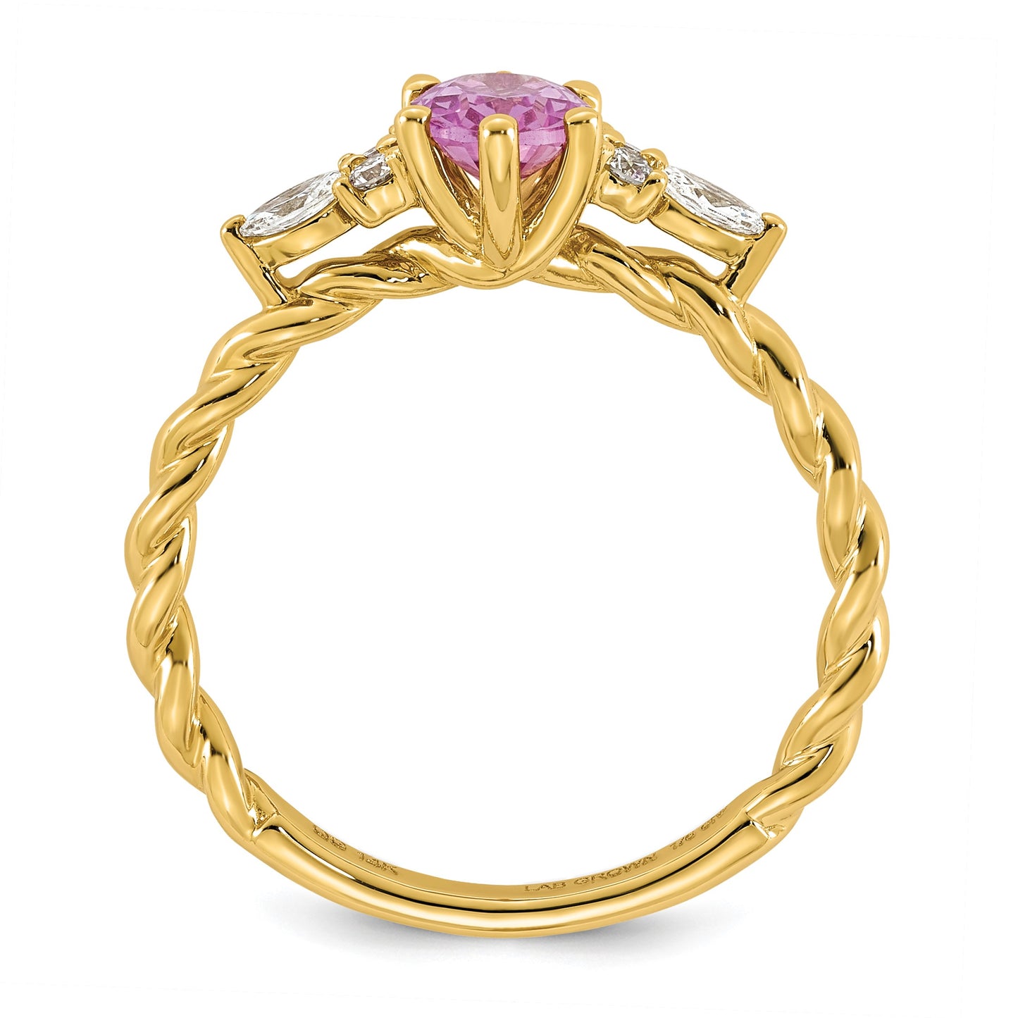 14K Diamond and 7x5 Oval October/Lab Created Pink Sapphire Size 7 Twisted Ring
