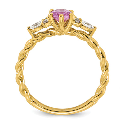 14K Diamond and 7x5 Oval October/Lab Created Pink Sapphire Size 7 Twisted Ring