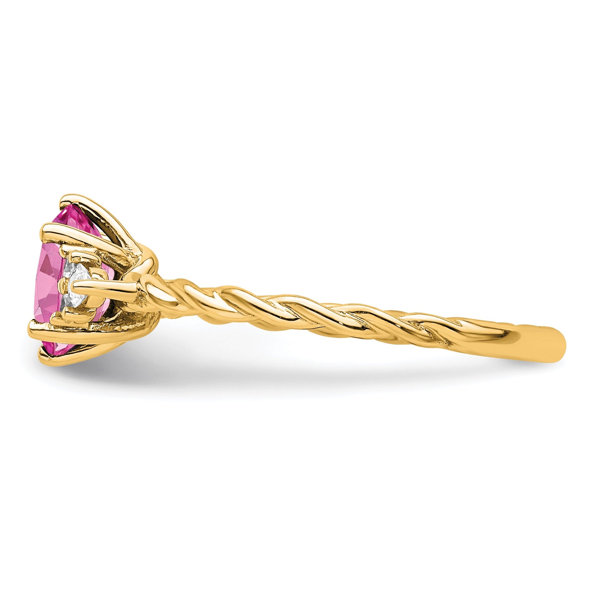 14K Diamond and 7x5 Oval October/Lab Created Pink Sapphire Size 7 Twisted Ring