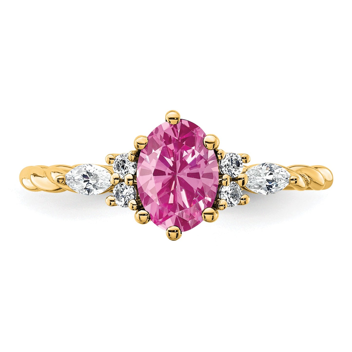 14K Diamond and 7x5 Oval October/Lab Created Pink Sapphire Size 7 Twisted Ring