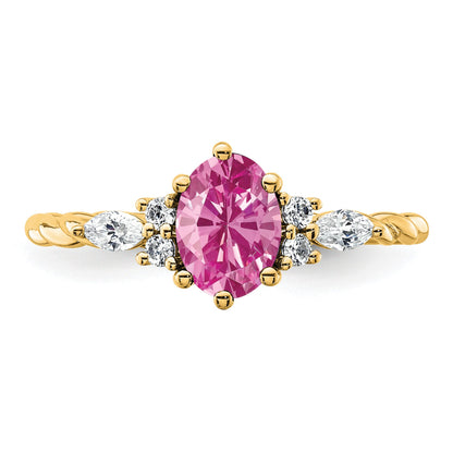 14K Diamond and 7x5 Oval October/Lab Created Pink Sapphire Size 7 Twisted Ring
