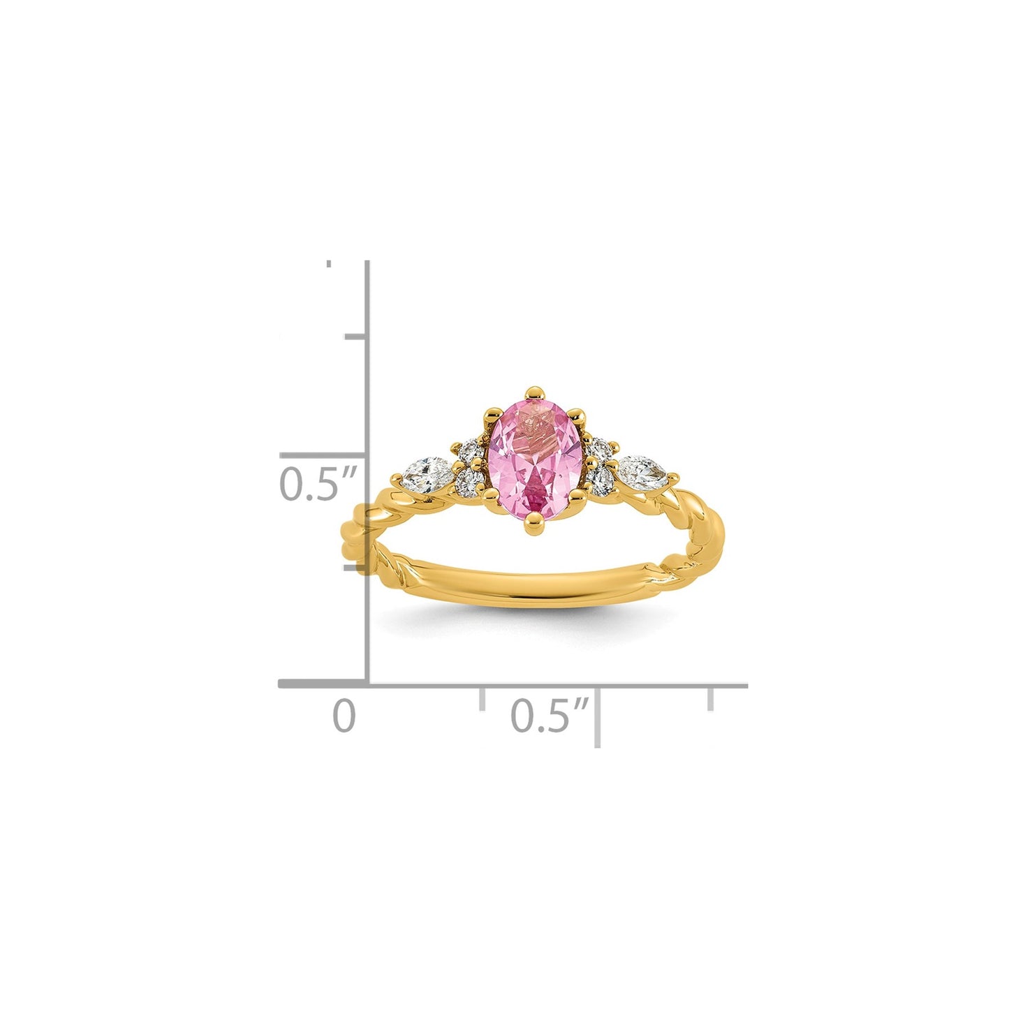 14K Diamond and 7x5 Oval October/Lab Created Pink Sapphire Size 7 Twisted Ring