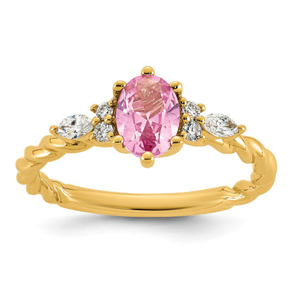 14K Diamond and 7x5 Oval October/Lab Created Pink Sapphire Size 7 Twisted Ring