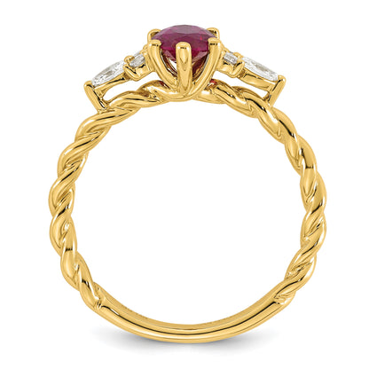 14K Diamond and 7x5 Oval July/Lab Created Ruby Size 7 Twisted Ring