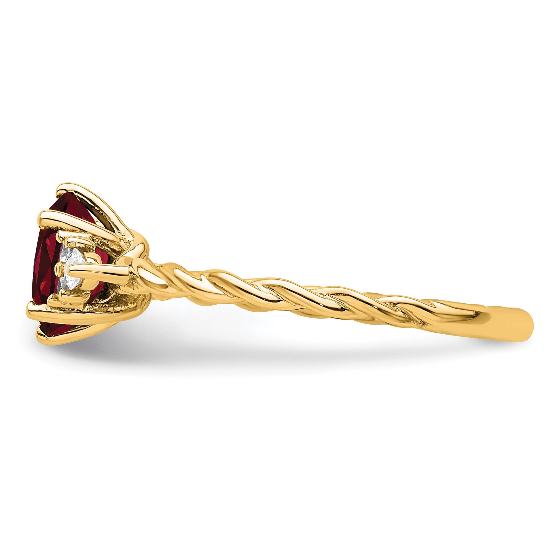 14K Diamond and 7x5 Oval July/Lab Created Ruby Size 7 Twisted Ring