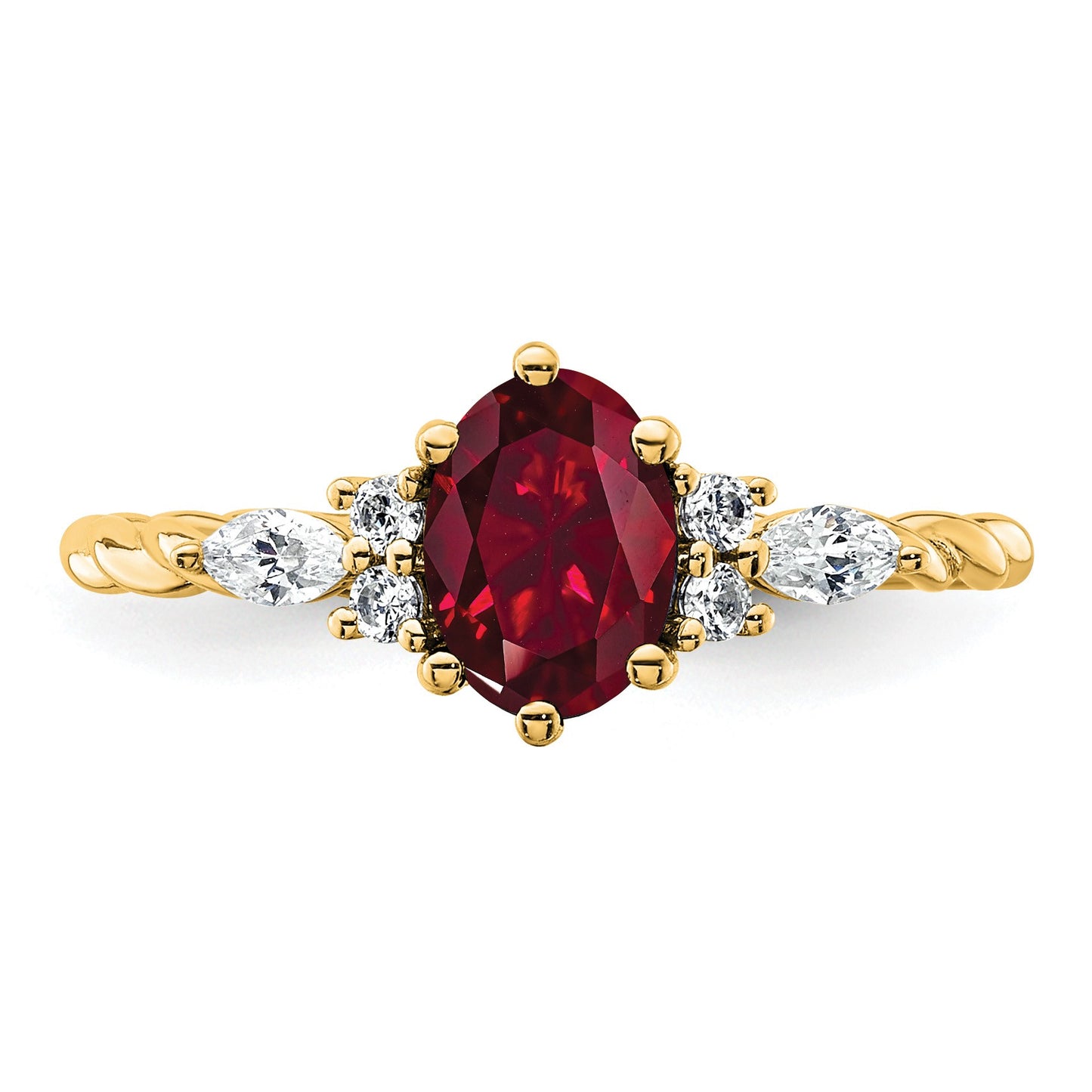 14K Diamond and 7x5 Oval July/Lab Created Ruby Size 7 Twisted Ring