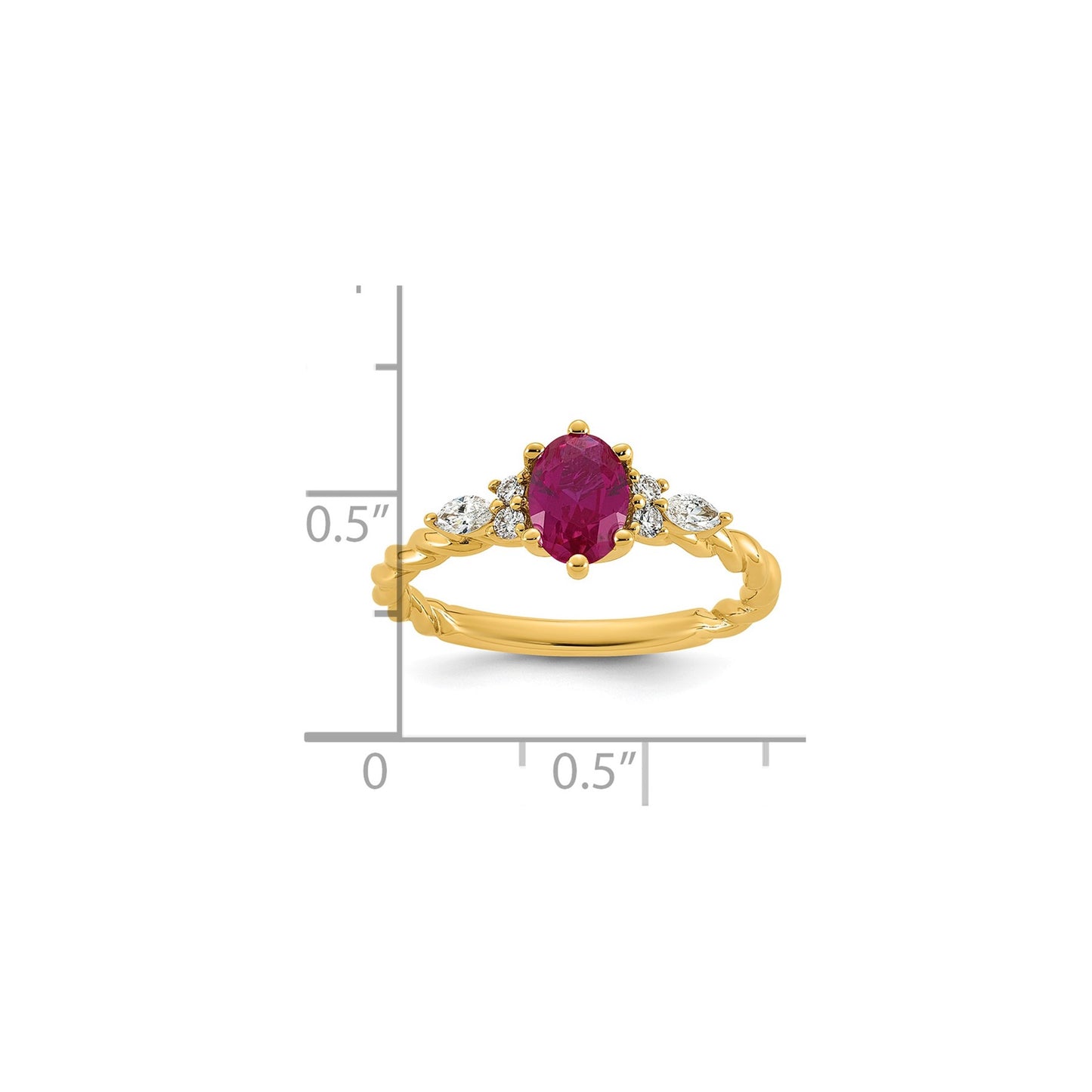 14K Diamond and 7x5 Oval July/Lab Created Ruby Size 7 Twisted Ring