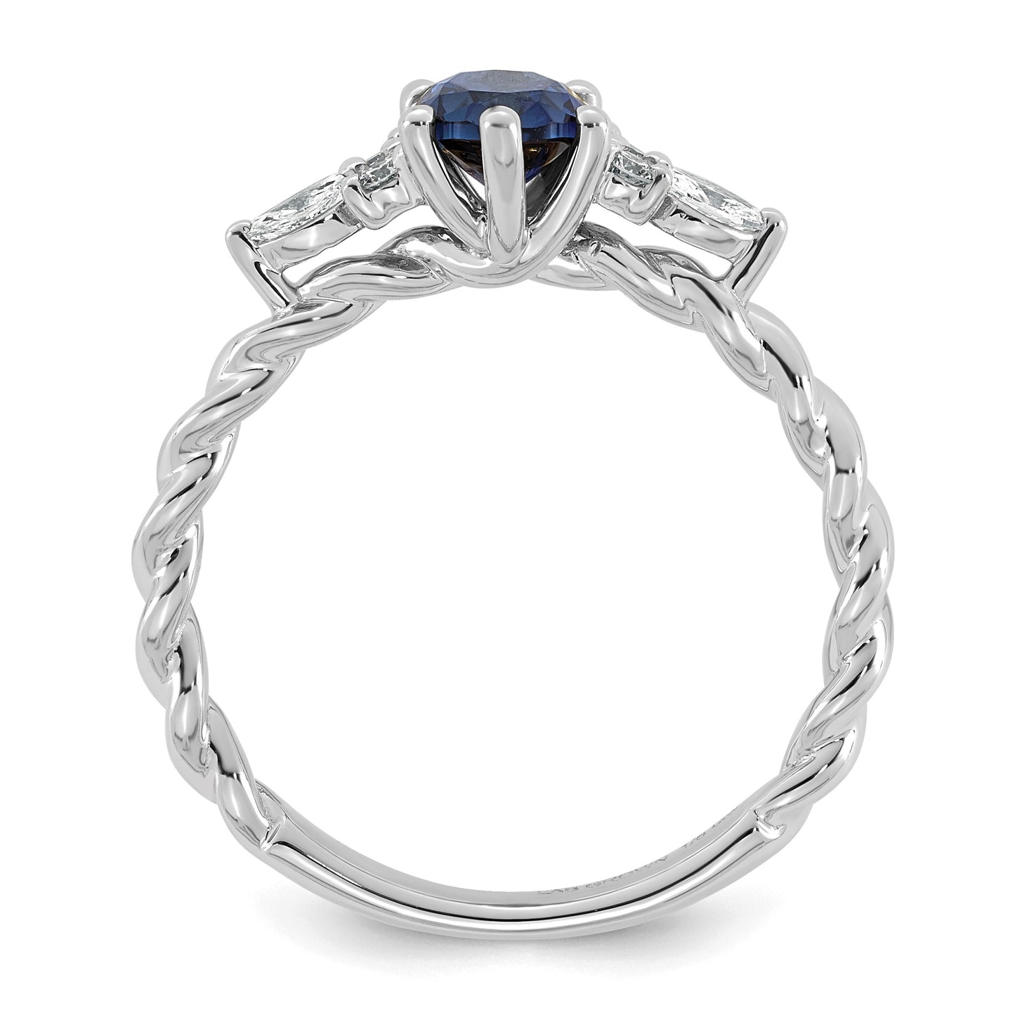 14K White Gold Diamond and 7x5 Oval September/Lab Created Sapphire Size 7 Twisted Ring