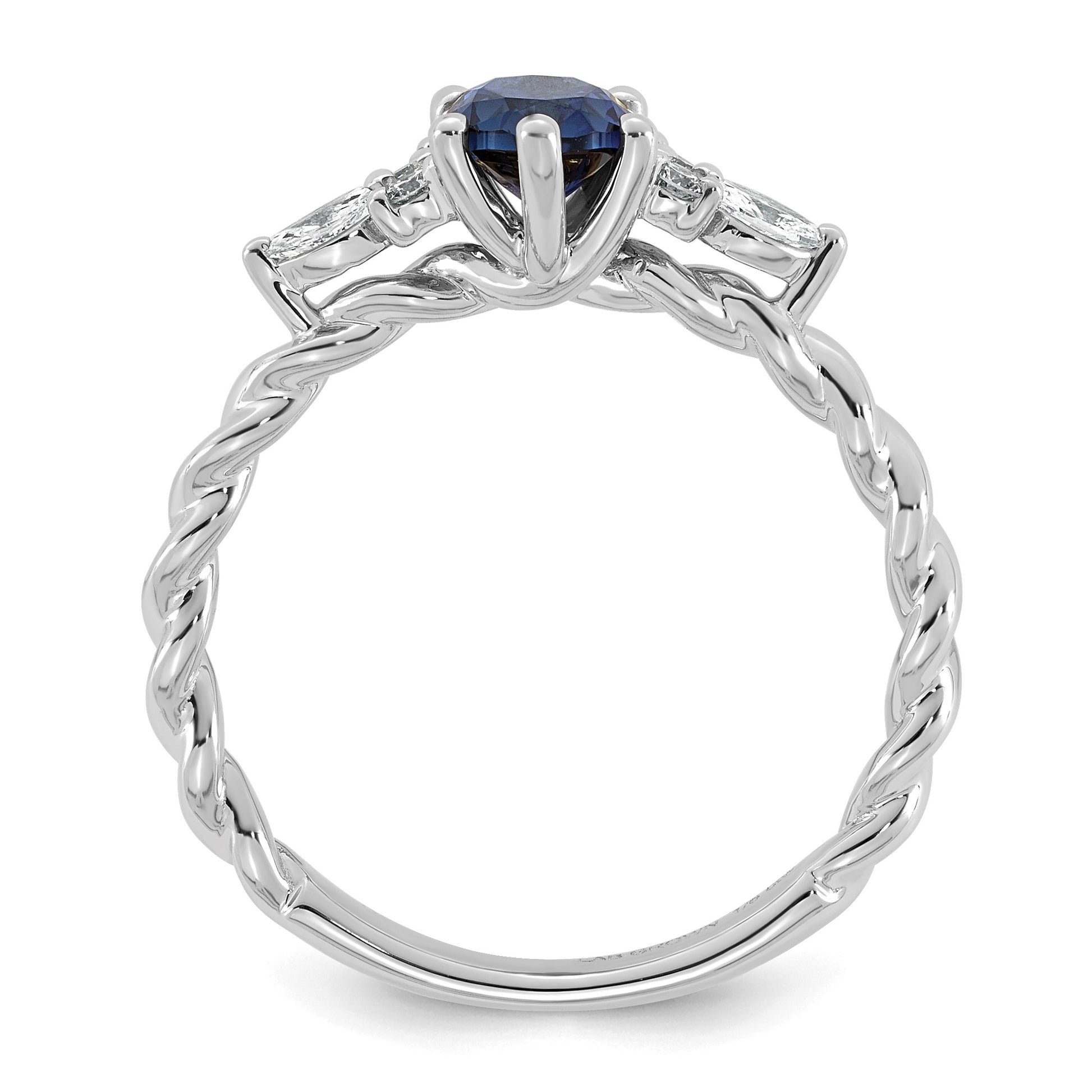 14K White Gold Diamond and 7x5 Oval September/Lab Created Sapphire Size 7 Twisted Ring