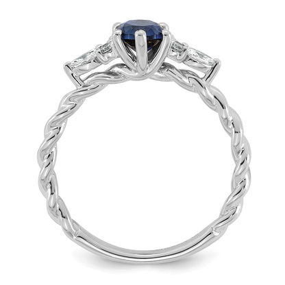 14K White Gold Diamond and 7x5 Oval September/Lab Created Sapphire Size 7 Twisted Ring