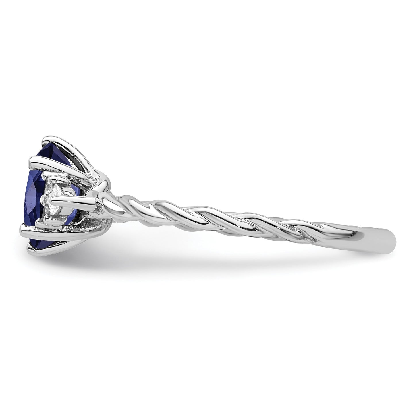 14K White Gold Diamond and 7x5 Oval September/Lab Created Sapphire Size 7 Twisted Ring