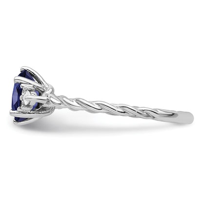 14K White Gold Diamond and 7x5 Oval September/Lab Created Sapphire Size 7 Twisted Ring