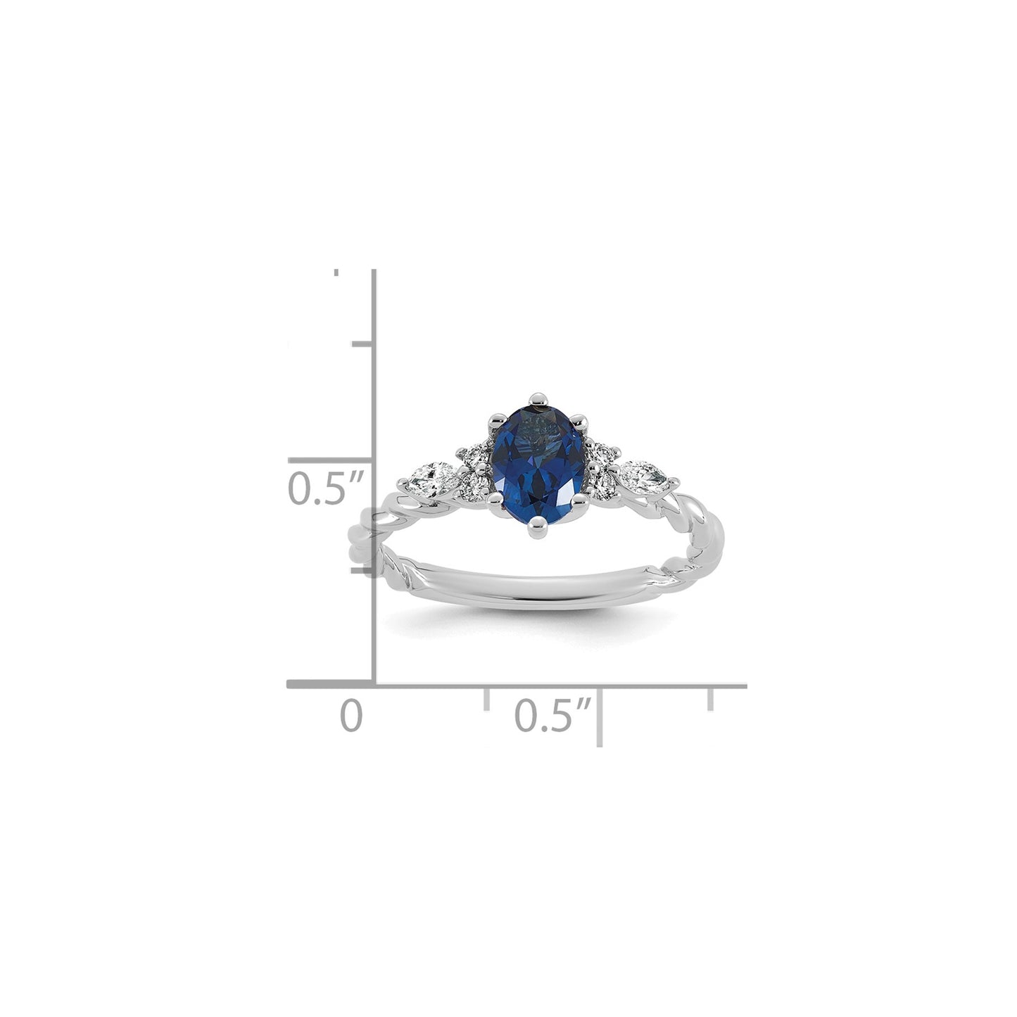 14K White Gold Diamond and 7x5 Oval September/Lab Created Sapphire Size 7 Twisted Ring