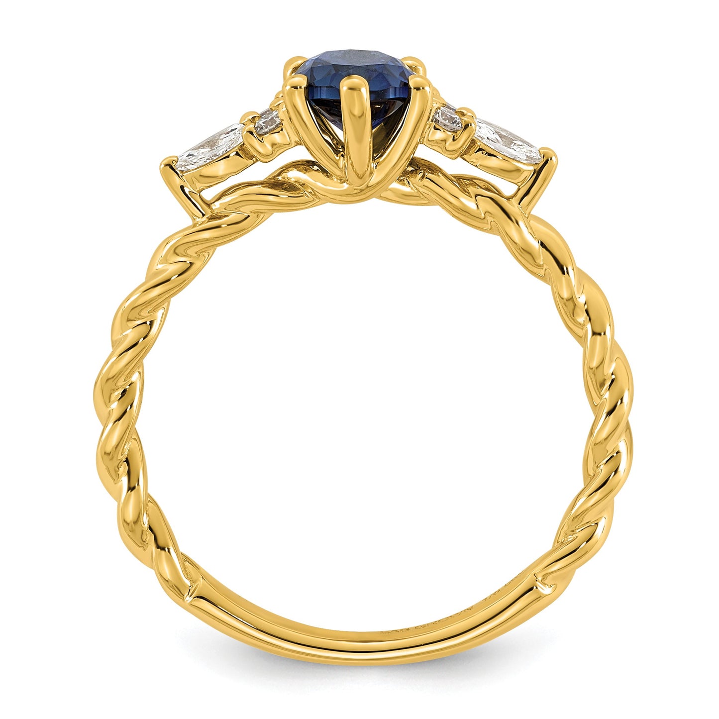 14K Diamond and 7x5 Oval September/Lab Created Sapphire Size 7 Twisted Ring
