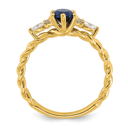 14K Diamond and 7x5 Oval September/Lab Created Sapphire Size 7 Twisted Ring