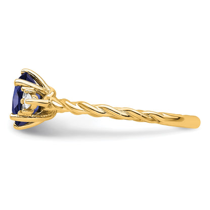 14K Diamond and 7x5 Oval September/Lab Created Sapphire Size 7 Twisted Ring
