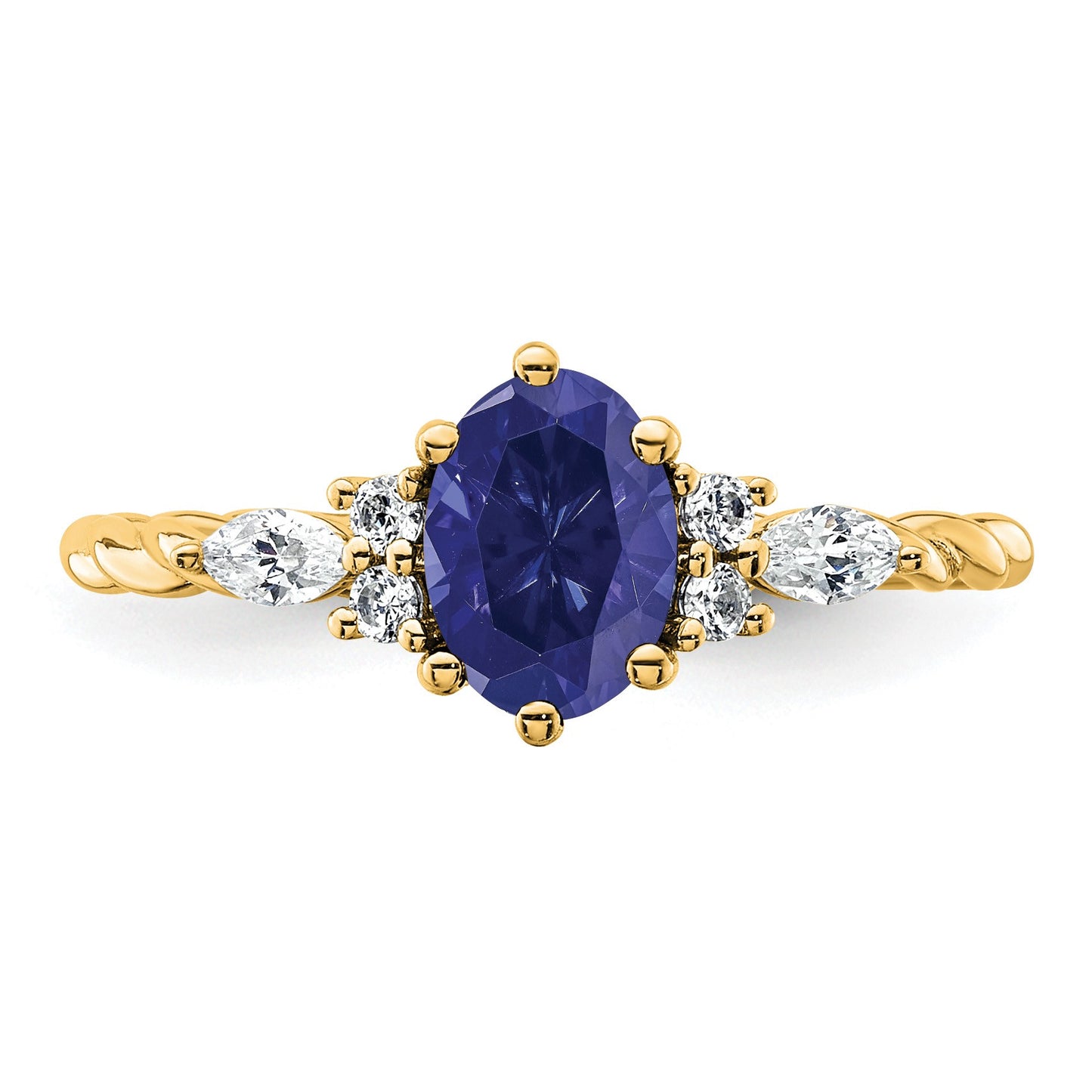 14K Diamond and 7x5 Oval September/Lab Created Sapphire Size 7 Twisted Ring