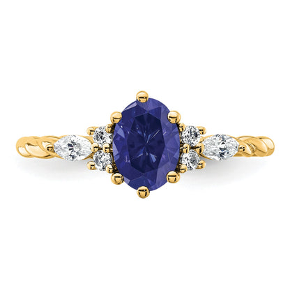 14K Diamond and 7x5 Oval September/Lab Created Sapphire Size 7 Twisted Ring