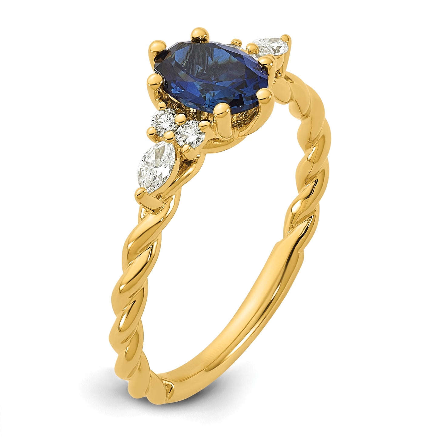 14K Diamond and 7x5 Oval September/Lab Created Sapphire Size 7 Twisted Ring