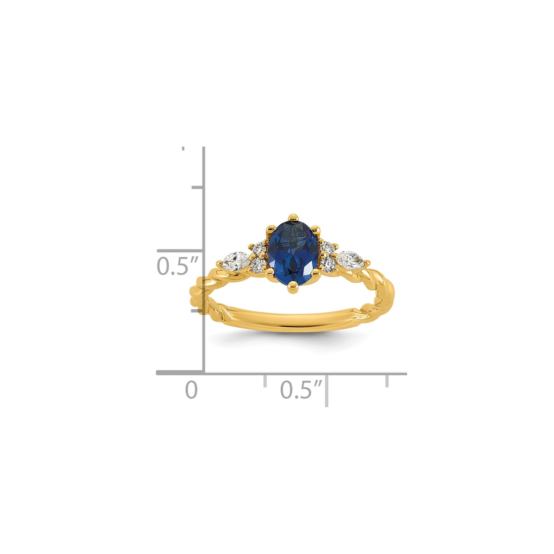 14K Diamond and 7x5 Oval September/Lab Created Sapphire Size 7 Twisted Ring