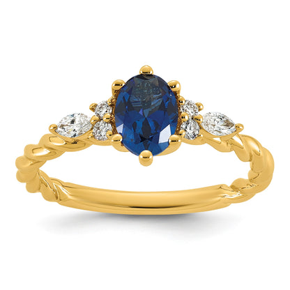 14K Diamond and 7x5 Oval September/Lab Created Sapphire Size 7 Twisted Ring