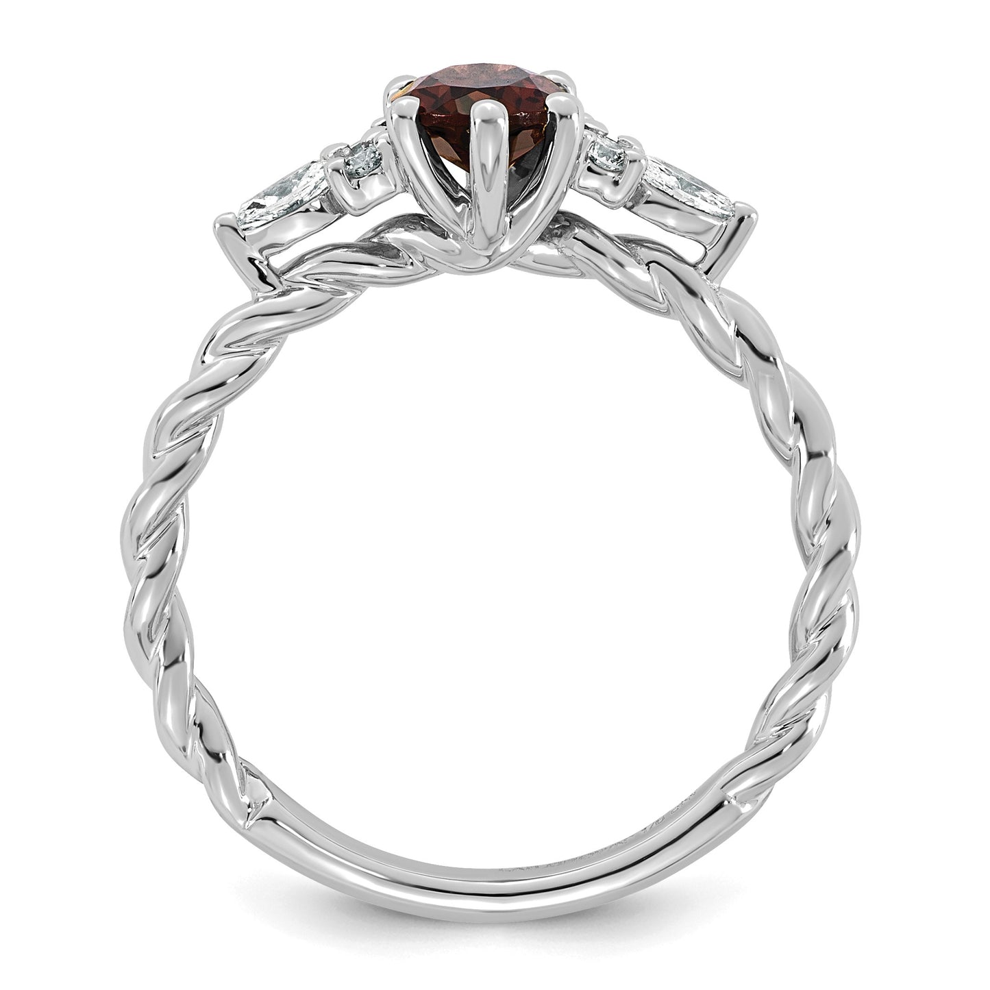14K White Gold Diamond and 7x5 Oval January/Garnet Size 7 Twisted Ring