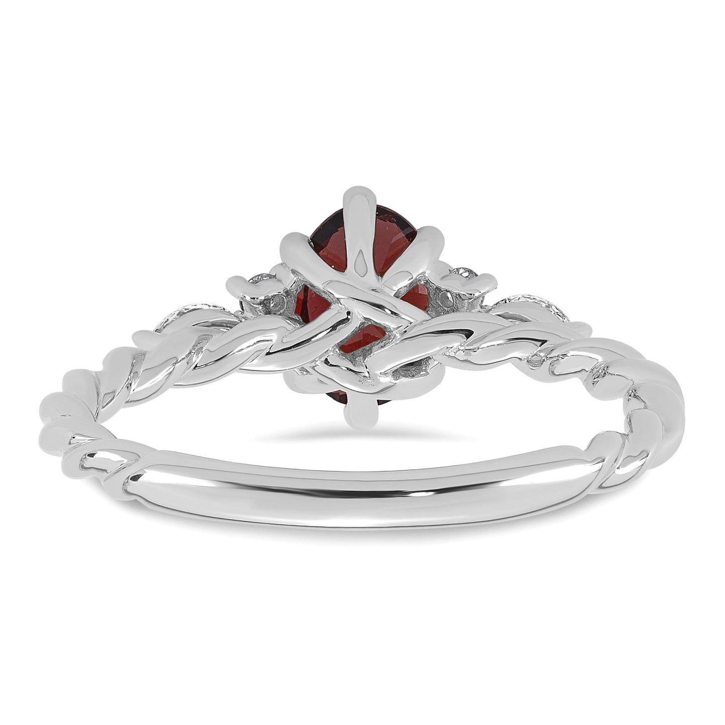 14K White Gold Diamond and 7x5 Oval January/Garnet Size 7 Twisted Ring
