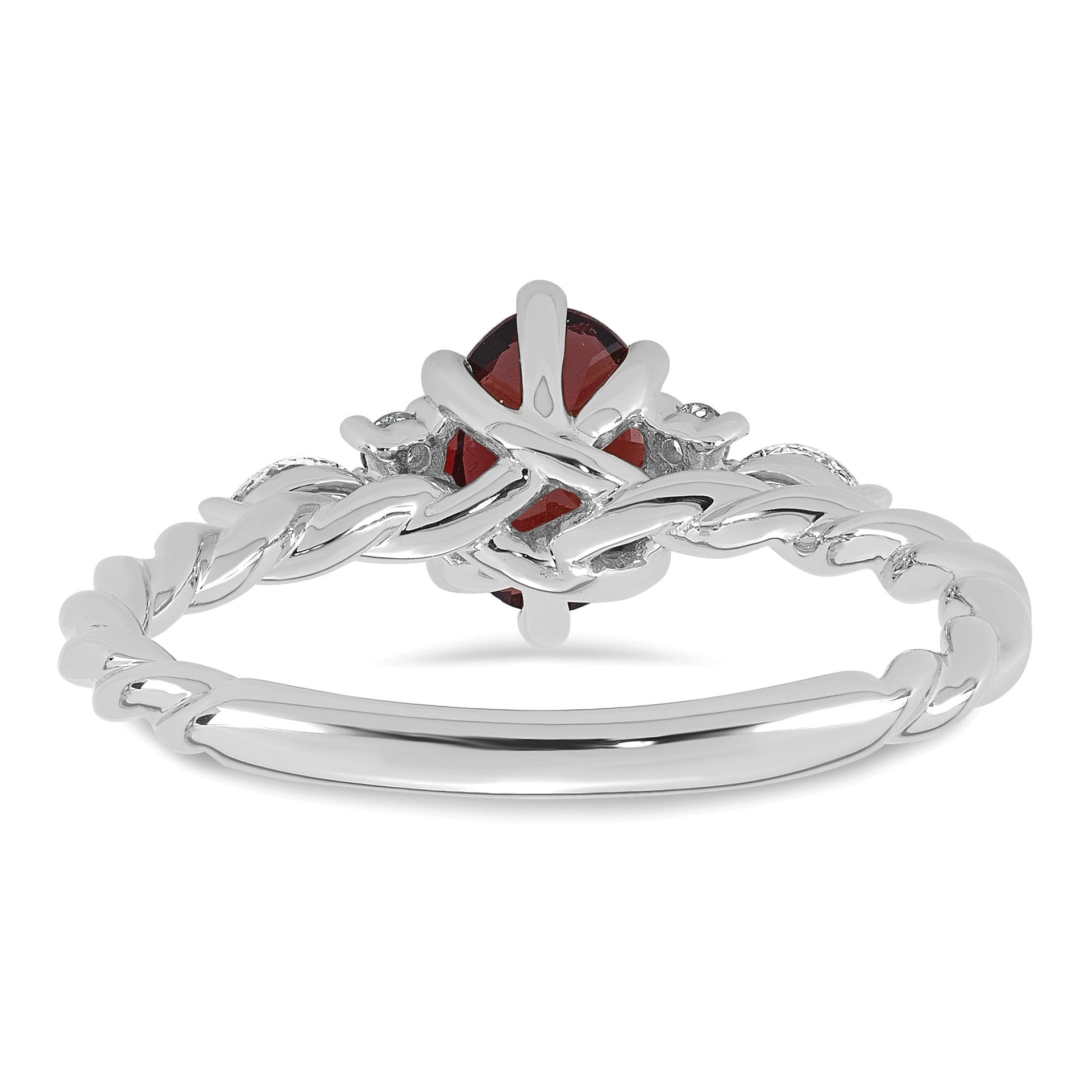 14K White Gold Diamond and 7x5 Oval January/Garnet Size 7 Twisted Ring