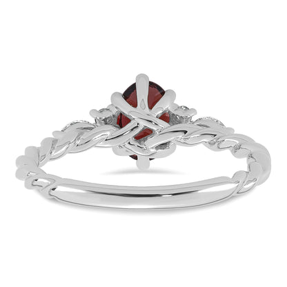 14K White Gold Diamond and 7x5 Oval January/Garnet Size 7 Twisted Ring
